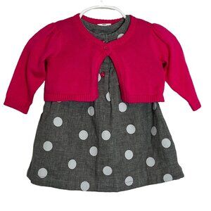 Carters Baby Girls 3M Dress & Cardigan Set Pink Gray Polka Dot Outfit